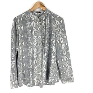 J McLaughlin Top Size Small Womens Gray Snake Print Silk Blouse Shirt Button Up